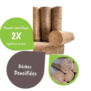 Bûches de bois densifiées